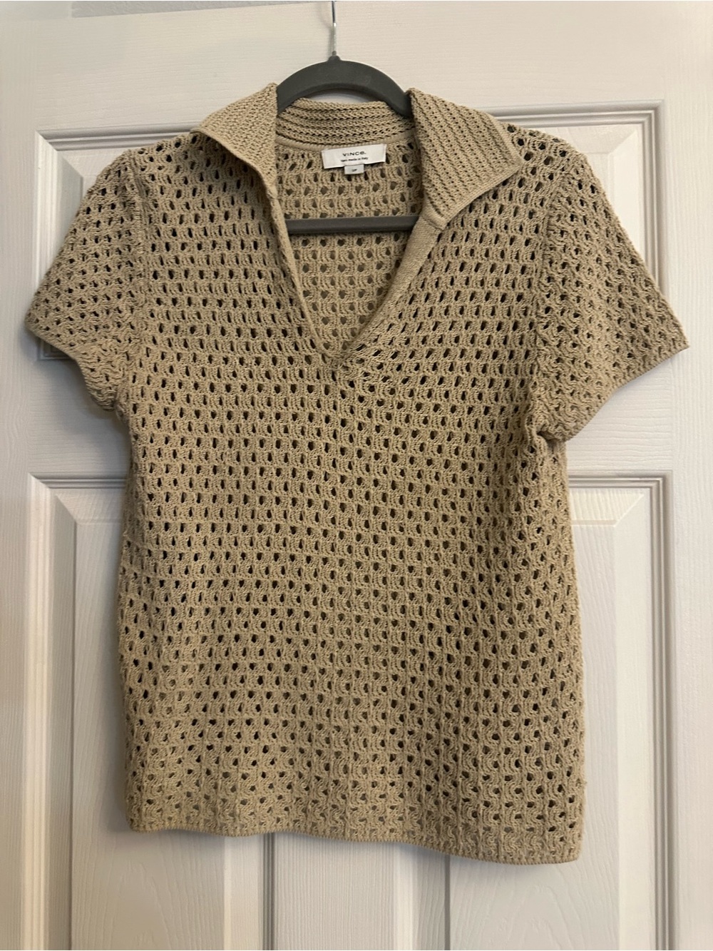 Vince Sand Open-Knit Short Sleeve Polo